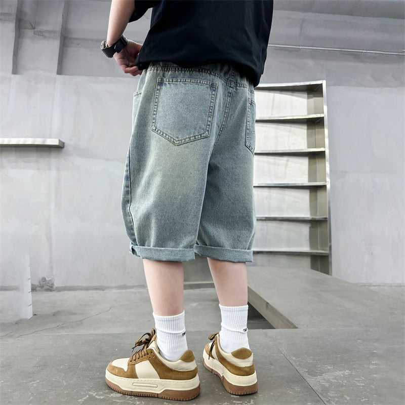 Hot Sale Kids Designer Summer Denim Shorts Pants for Teens Boy Casual Mid-Calf Jeans Solid Color Child Fashion Short Pants 5-14Y