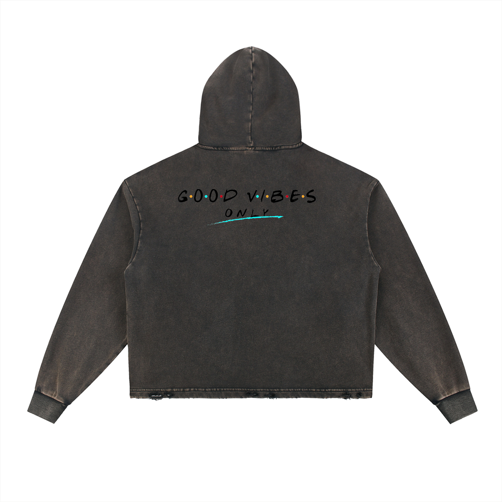 WILLY Vintage Washed Frayed-Hem Hoodie