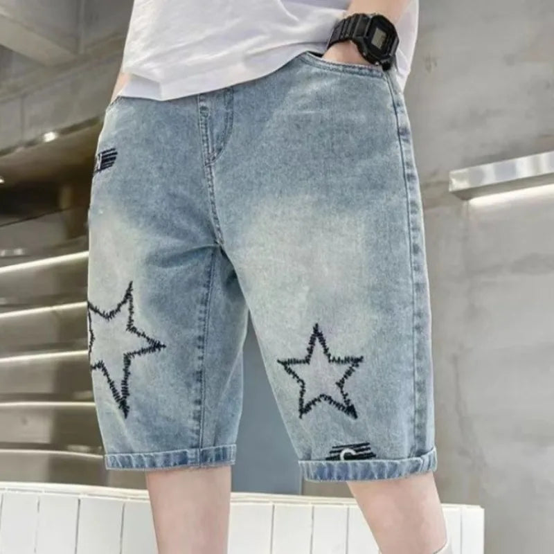 2026 New Boys' Denim Shorts Lightweight Summer Toddler To Teen Loose Fit Mid Length 7/8 Shorts Cotton Blend Hot Sale