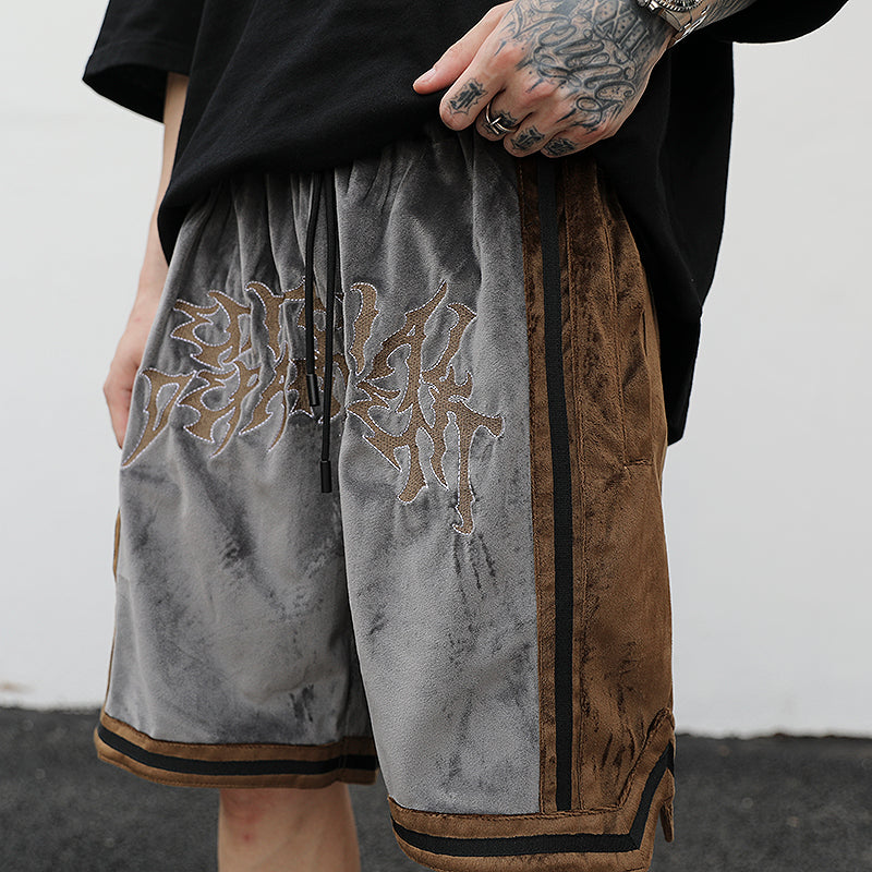 Embroidered Velvet Contrast Track Shorts