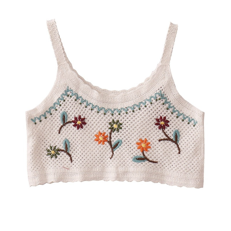 Hollow Embroidered Small Short Sling Top