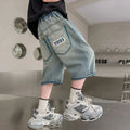 Boys Retro Gothic Denim Shorts For Boys Casual Knee Length short Jeans Teens Child Graffiti Print Summer Shorts with Drawings