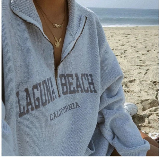 Embroidered zipper sweatshirt