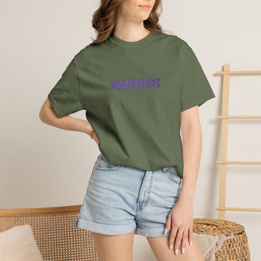 T-Shirt — "DMDesigns" Purple Floral Script Graphic