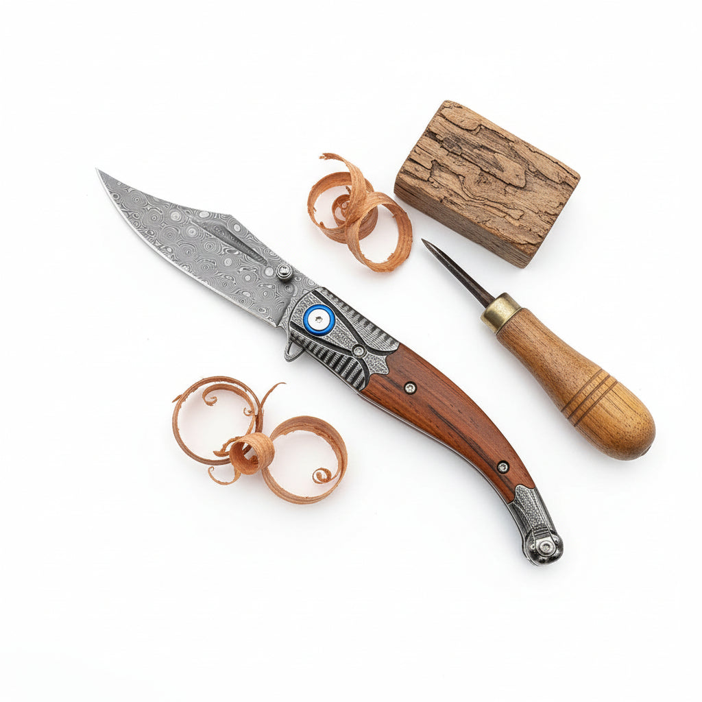 Damascus Steel Folding Knife – Outdoor Hunting & Survival Pocket Knife for Men | EDC Multi Tool