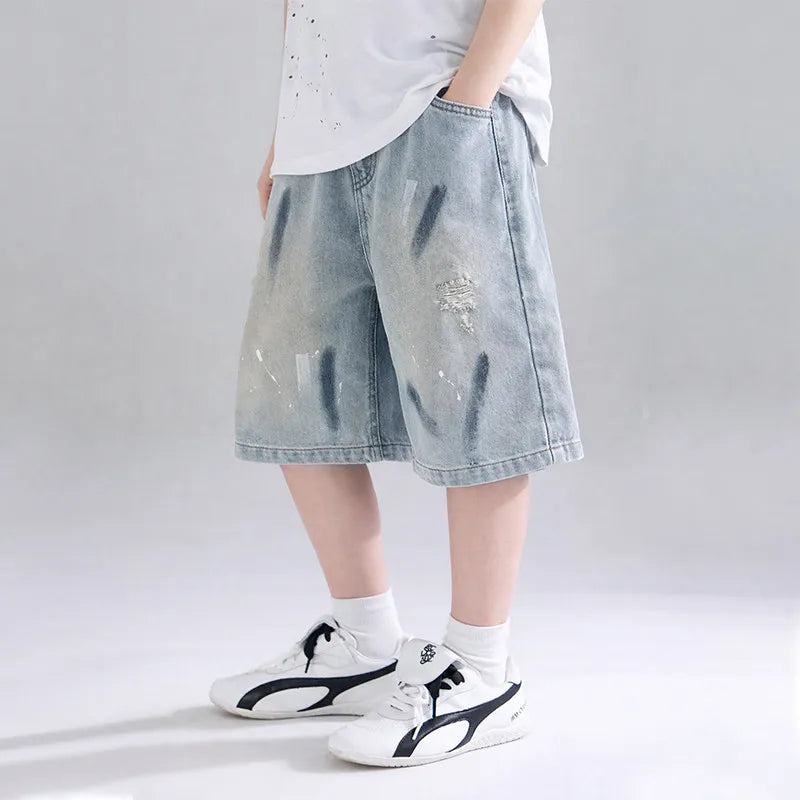 UNITIM Summer Junior Boys Shorts Cotton Letter Print Children Boys Denim Shorts Handsome 3-14Y Kids Boys Shorts Teens Boy Jeans