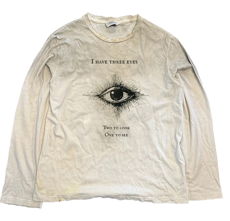 Round-neck Printed Long-sleeve Top Vintage Casual Style