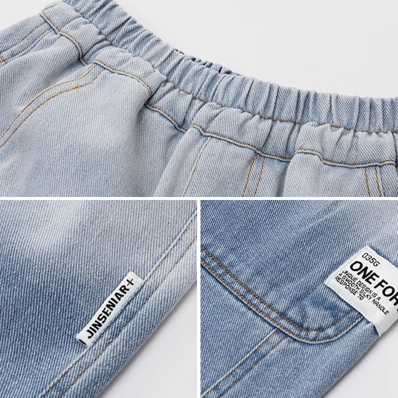 Boys Summer Fashion Ripped Denim Shorts 5-14 Years Kids Cool Big Pocket Cargo Pants Teen Casual Loose Knee-Length Sweatpants