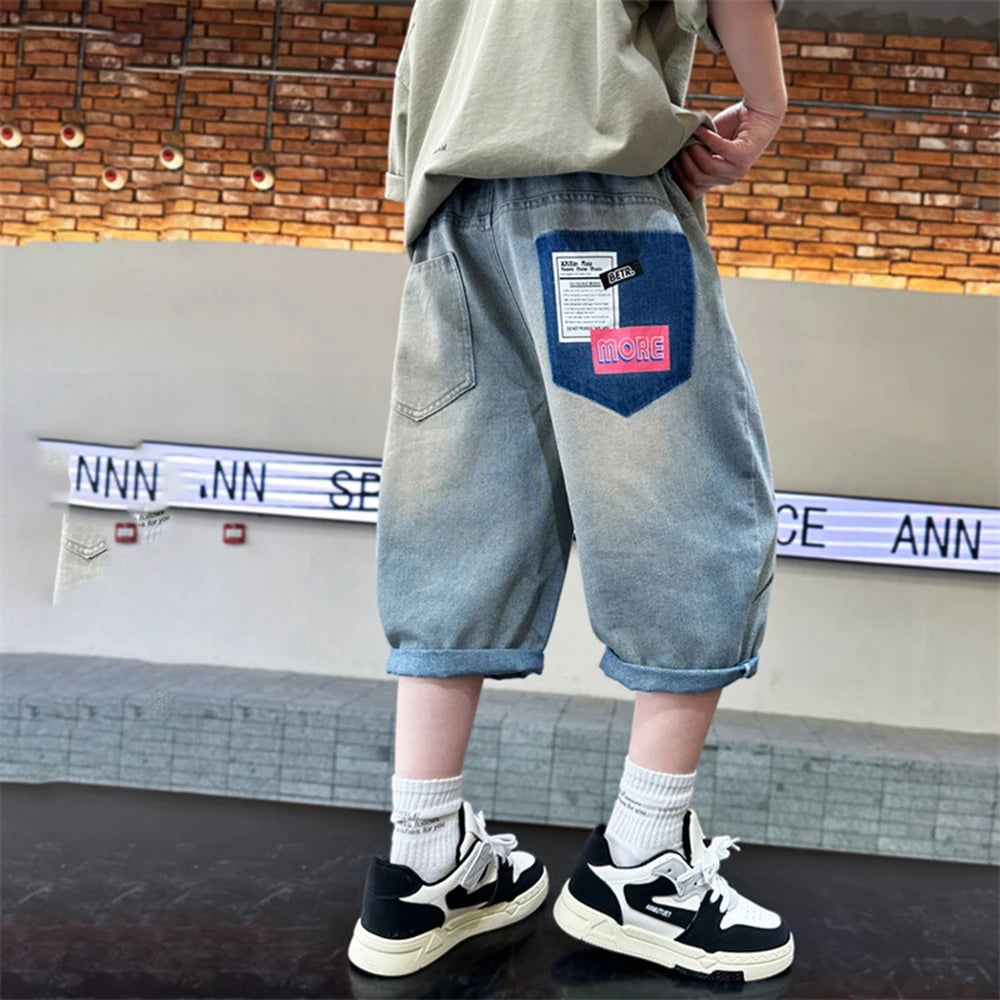 Teen Children's Shorts 2025 Summer New Kids Denim pants thin pants large children loose Boys with five Quarter pants 4-15Years