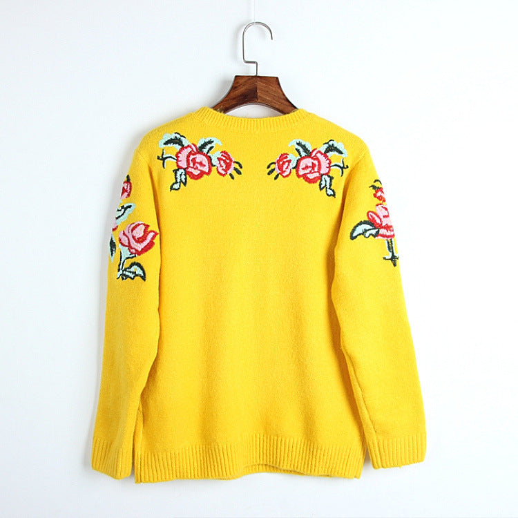 Women's Fashion Embroidered Bee Flower Sweater