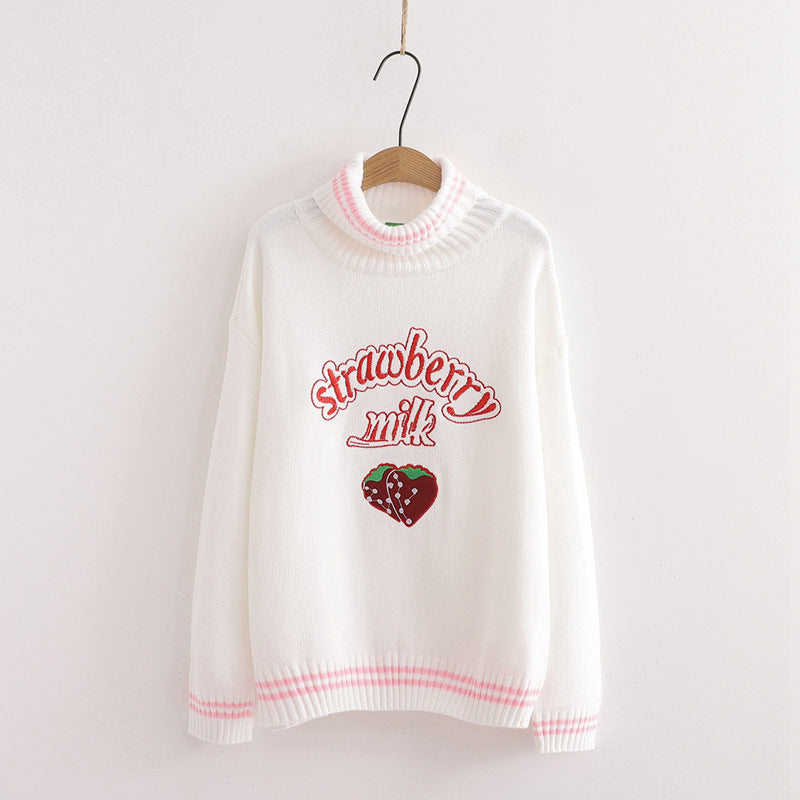 Strawberry embroidered turtleneck sweater
