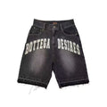 Retro Washed AK Letter Print Loose Denim Shorts
