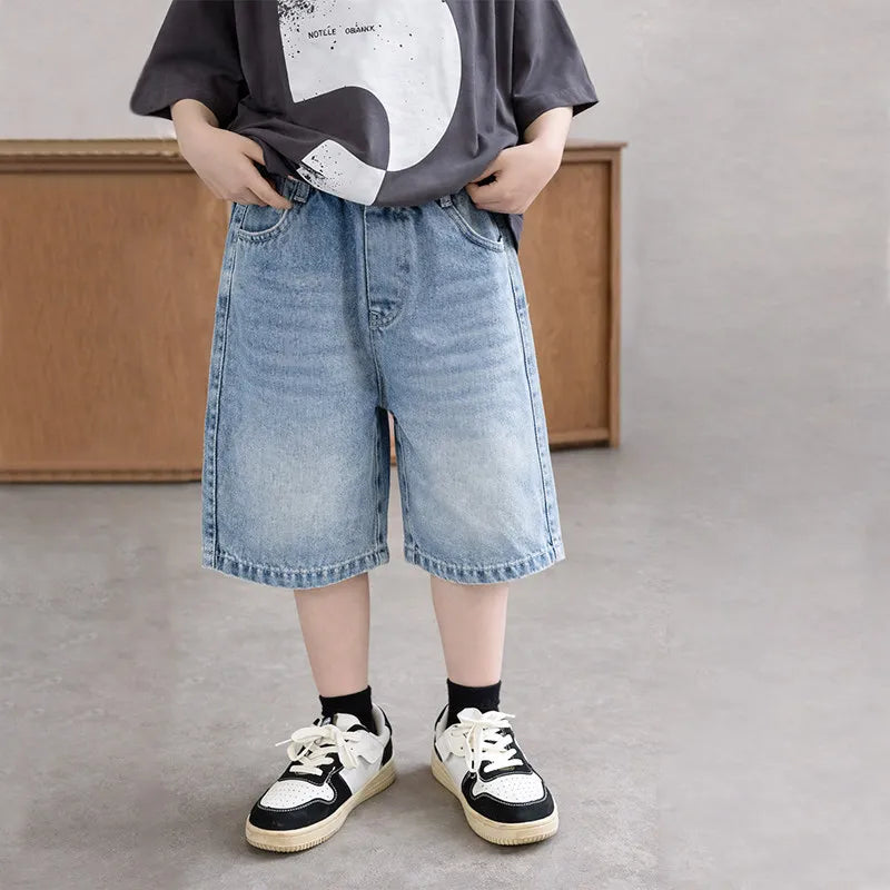 UNITIM Summer Junior Boys Shorts Cotton Letter Print Children Boys Denim Shorts Handsome 3-14Y Kids Boys Shorts Teens Boy Jeans