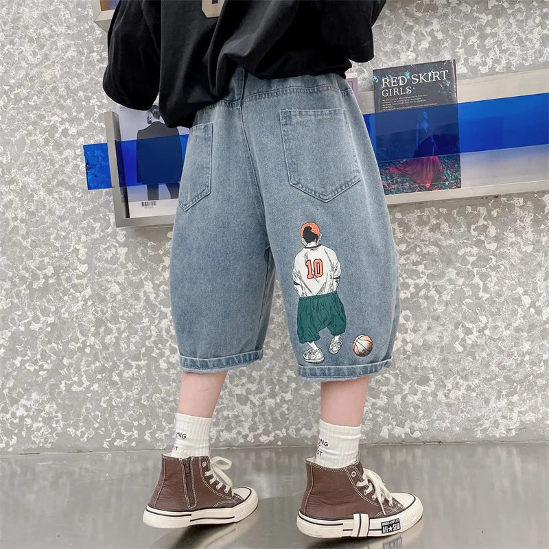 Boys Denim Shorts Summer Tween Children's Loose Teen Five-Quarter Pants High Quality Boys Clothes Short Jeans 5-14 Years