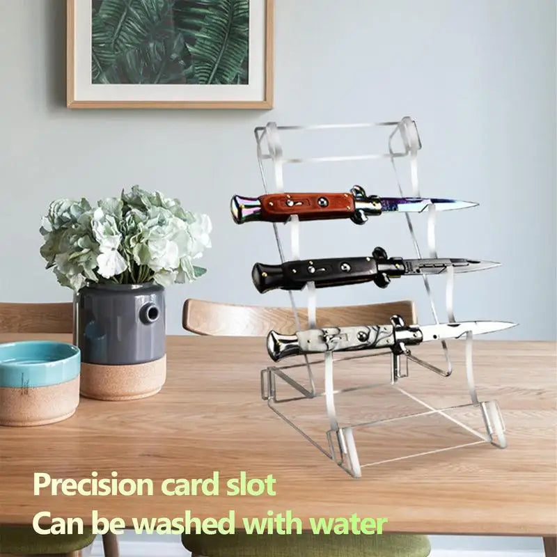 1pc Acrylic Knife Display Stands Pocket Knives Holder 3 Tier Clear Acrylic Hunting Survival Knife Folding Knife Display Rack