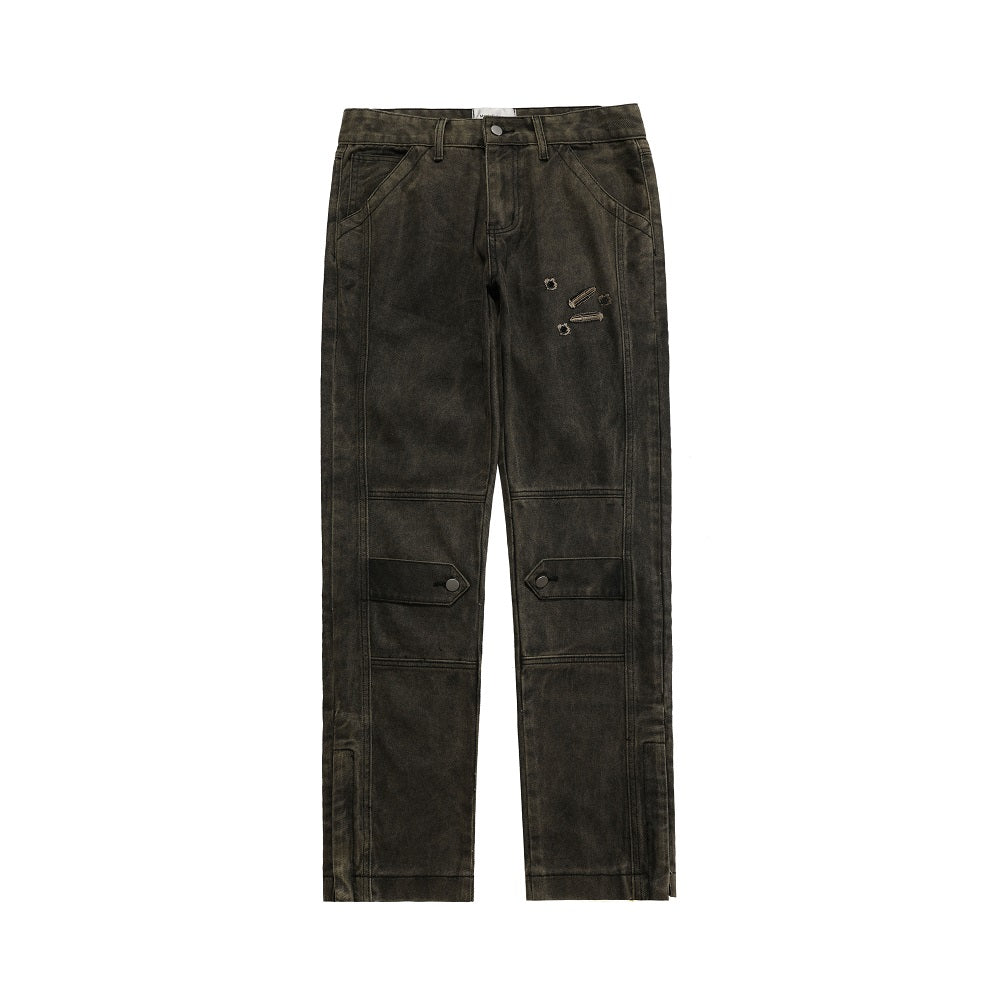 Men's Vintage Washed Distressed Embroidered Jeans