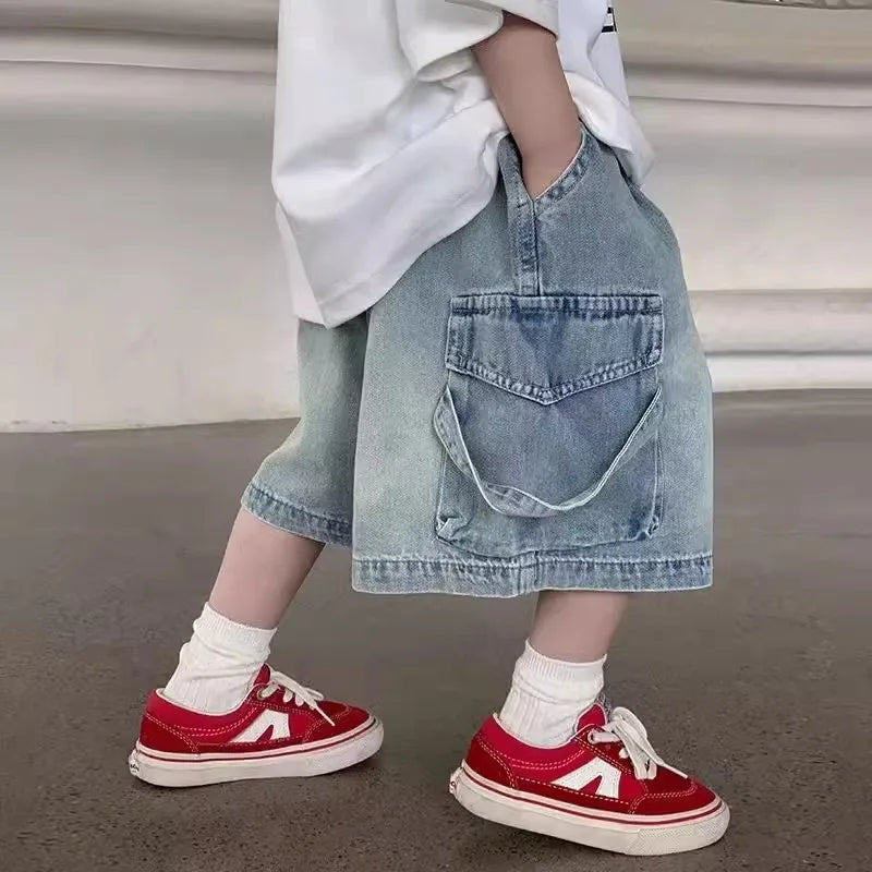 Summer Boys Denim Shorts Multi-Pocket Denim Shorts For Kids 2-10Years Casual Comfort Children Shorts Teen Cargo Shorts