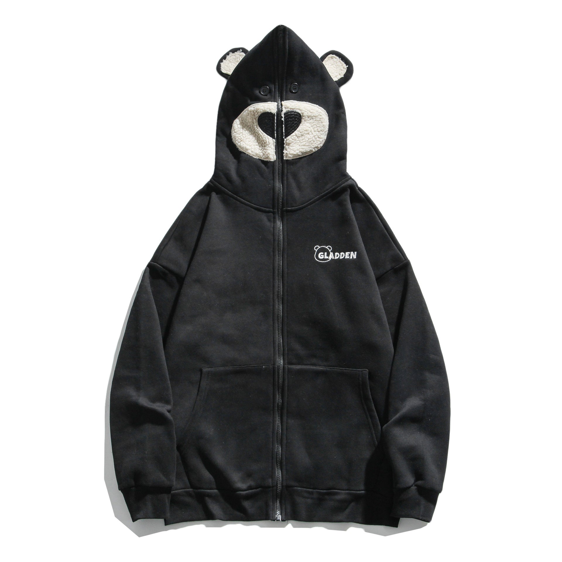 Bear embroidered couple zipper cardigan jacket
