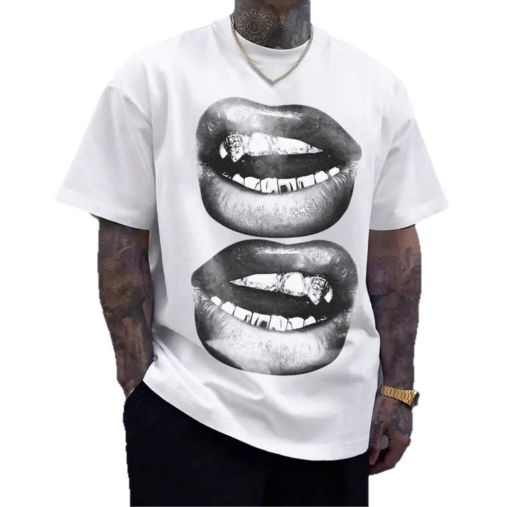 Tooth Drill Mouth Trendy Brand Short-Sleeve Streetwear Casual Couple T-Shirts