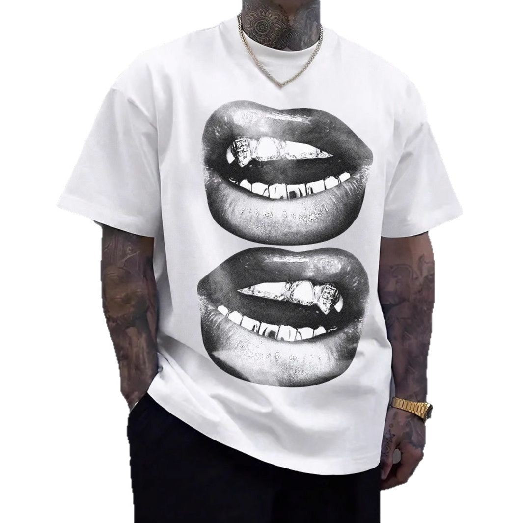 Tooth Drill Mouth Trendy Brand Short-Sleeve Streetwear Casual Couple T-Shirts