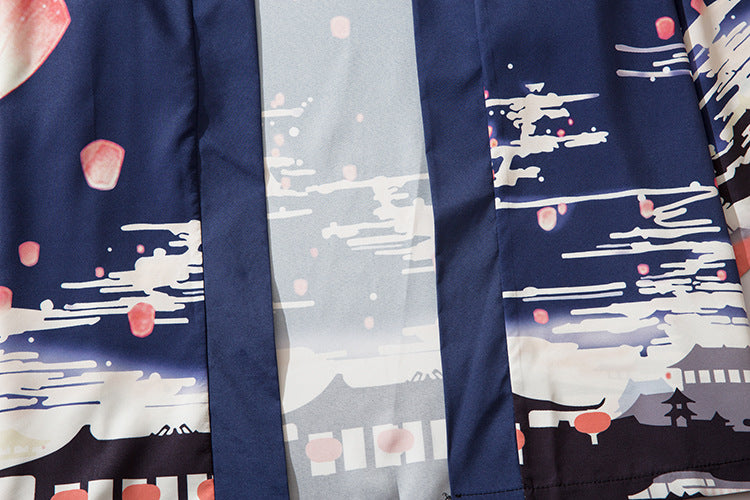 Ukiyo-e Sky Lantern Retro Cardigan Kimono Bathrobe Loose Chinese Style