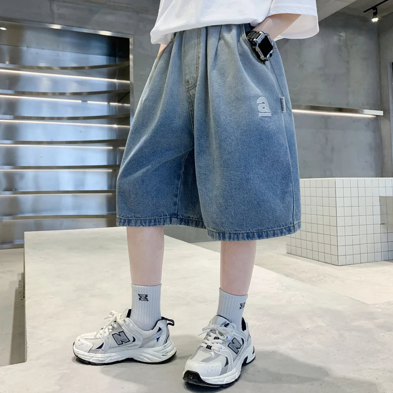 Boys Loose Fit Gradient Summer Shorts Teens Child Casual Knee-Length Jeans Pants 5 7 9 11 13 14 Y Classic Kids Denim Shorts