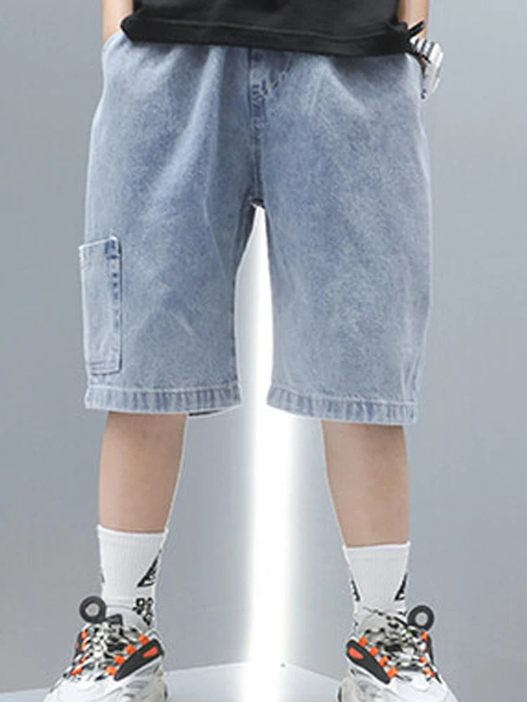 Children Jeans Boys Girls Cotton Shorts  Splice Stretch Denim shorts Korean Teenage Trousers Wear Kids Clothing DenimRipped