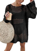 Woven Round Neck Hollow Beach Cover-up Loose Casual Sweater