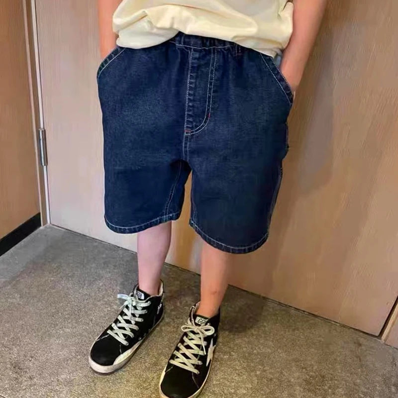 Children Jeans Boys Girls Cotton Shorts  Splice Stretch Denim shorts Korean Teenage Trousers Wear Kids Clothing DenimRipped