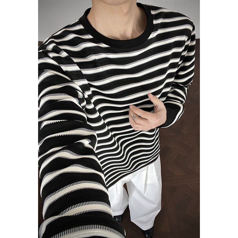 Men's Striped Loose-fit Casual Crewneck Long-sleeve