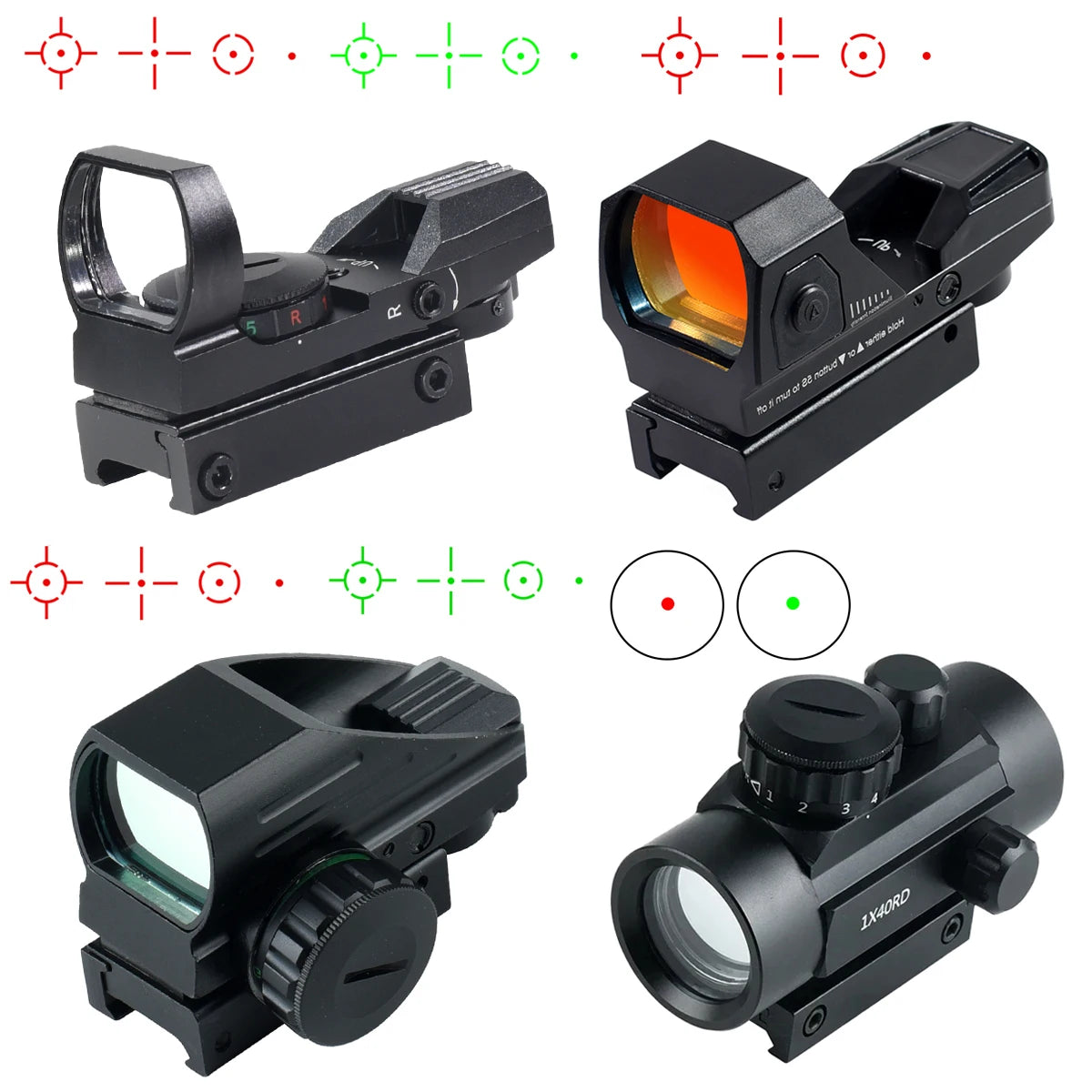 Tactics HD101 HD103 1X40 Red Dot Sight Hunting Scope Red/Green Reflex Holographic Dot Sight 4 Reticle Scope 11mm/20mm