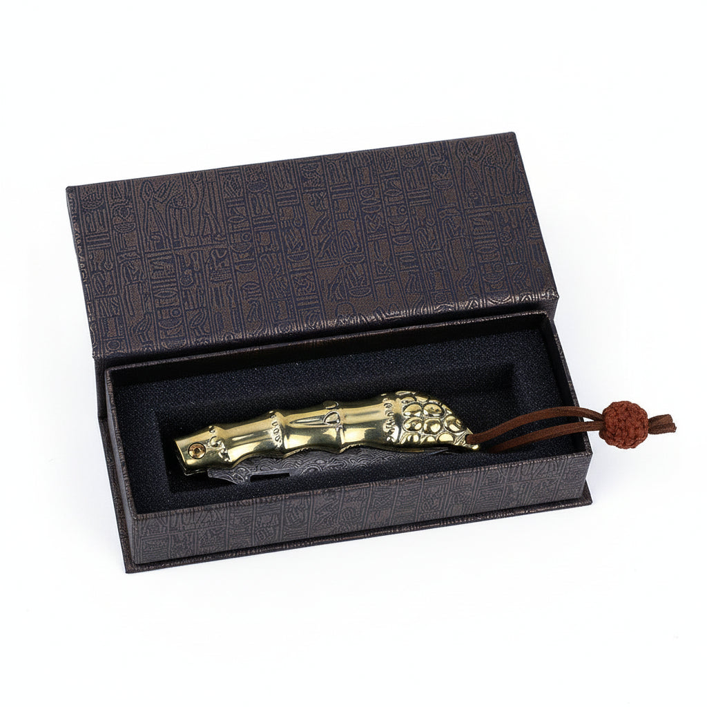 Golden Kylin Damascus Folding Knife – Brass Handle EDC Knife