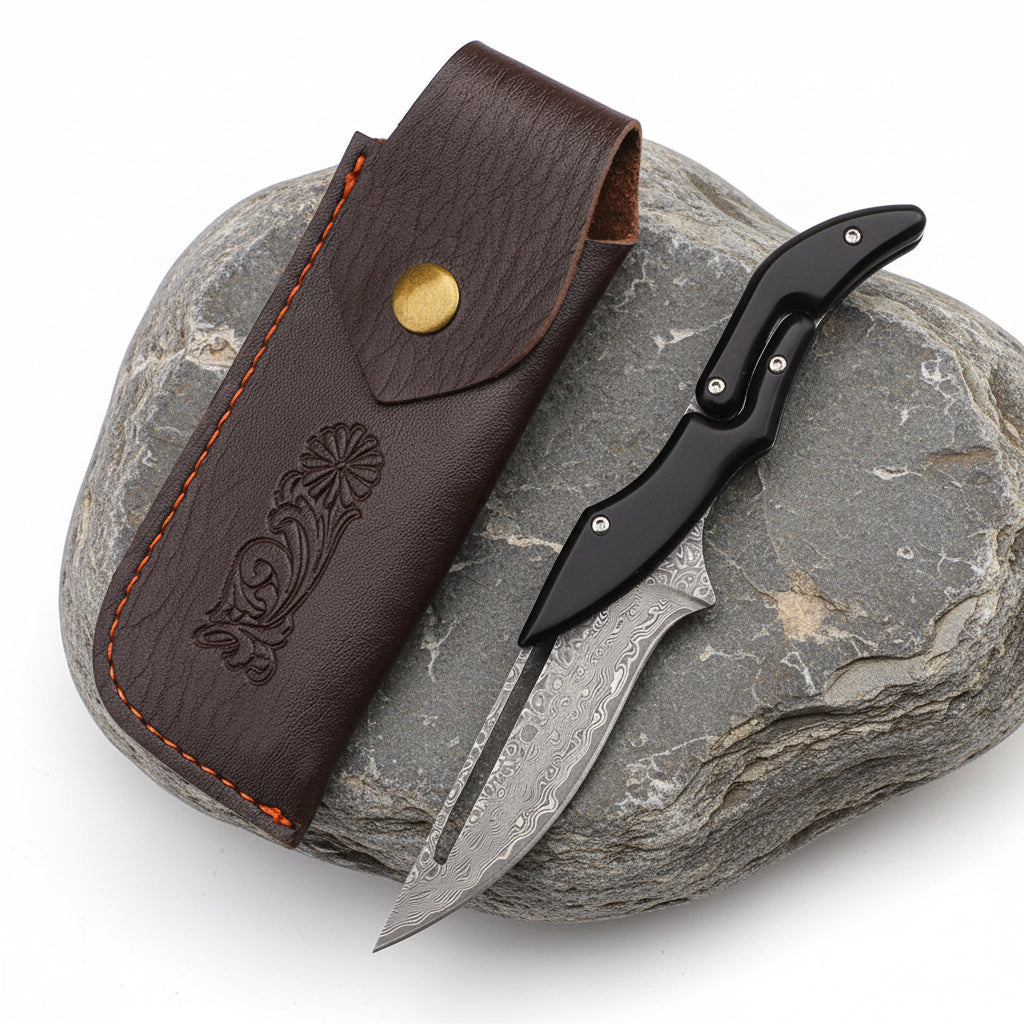 Damascus Steel Folding Knife – High Hardness Self-Defense Pocket Knife for Men | EDC Survival Knife