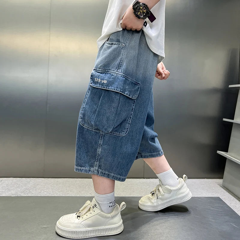 Summer Fashion Boys Denim Teen Boys Capri Jeans Tween Child Y2k Style+Tie-Dye Design Trousers Toddler Casual Pants Ages 4-14Y