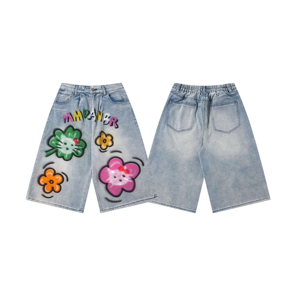 Tailored Urban Graffiti Denim Shorts