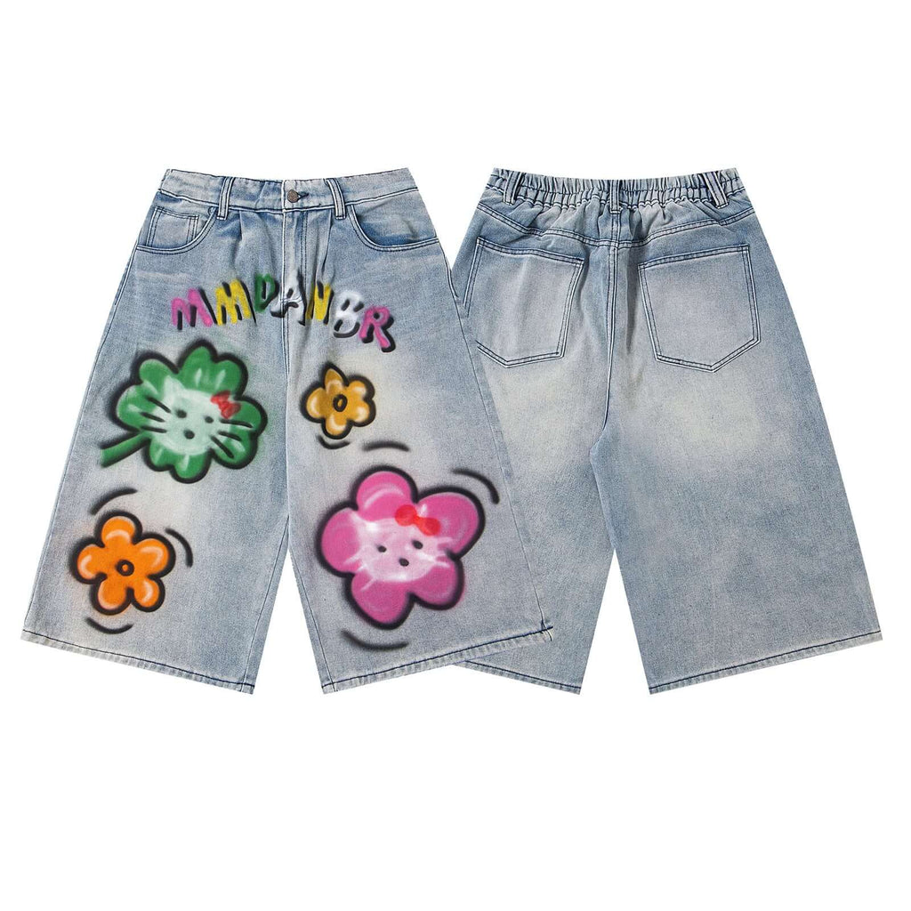 Tailored Urban Graffiti Denim Shorts