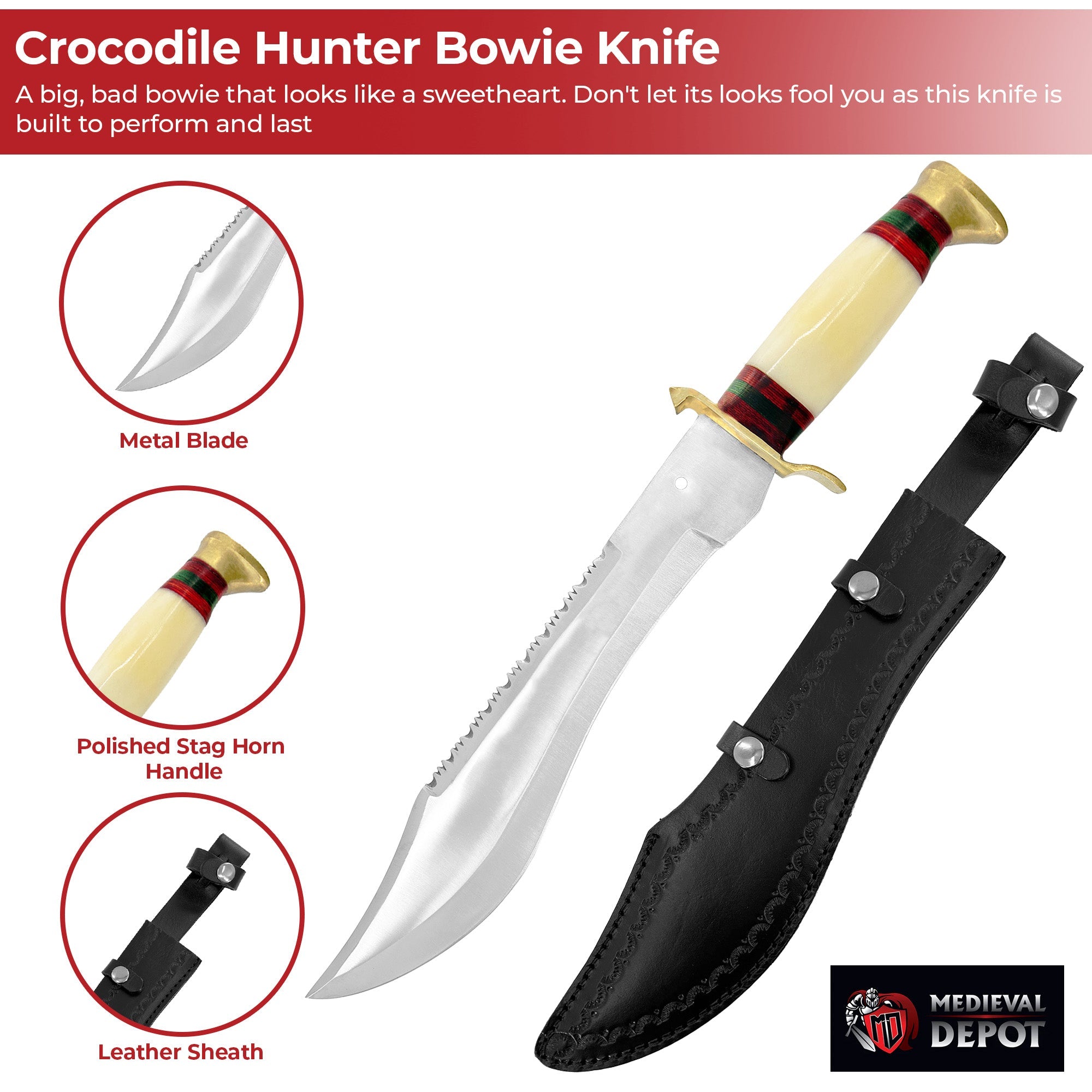 Crocodile Hunter Stag Horn Big Bowie Knife