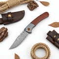 Damascus Steel Folding Knife – Handmade EDC Pocket Knife with Wooden/G10 Handle for Camping & Outdoor