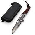 Damascus steel folding knife Rosewood+steel Handle Ball Bearing