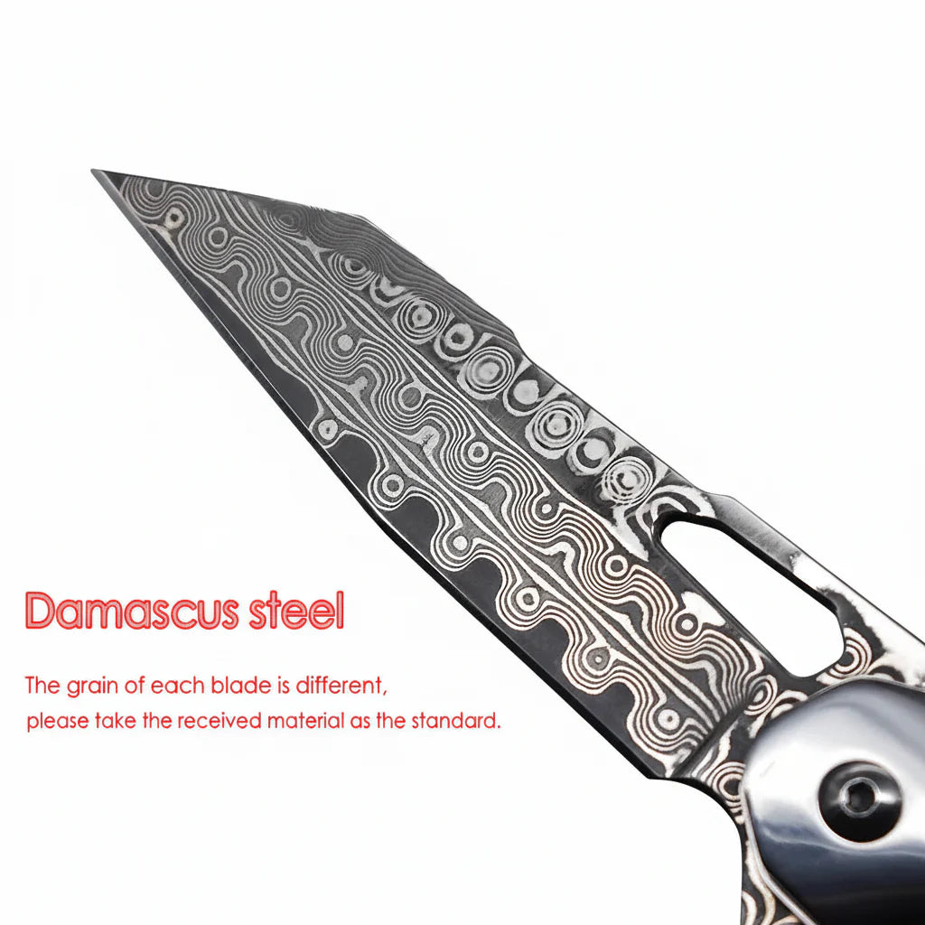 Damascus steel folding knife Rosewood+steel Handle Ball Bearing