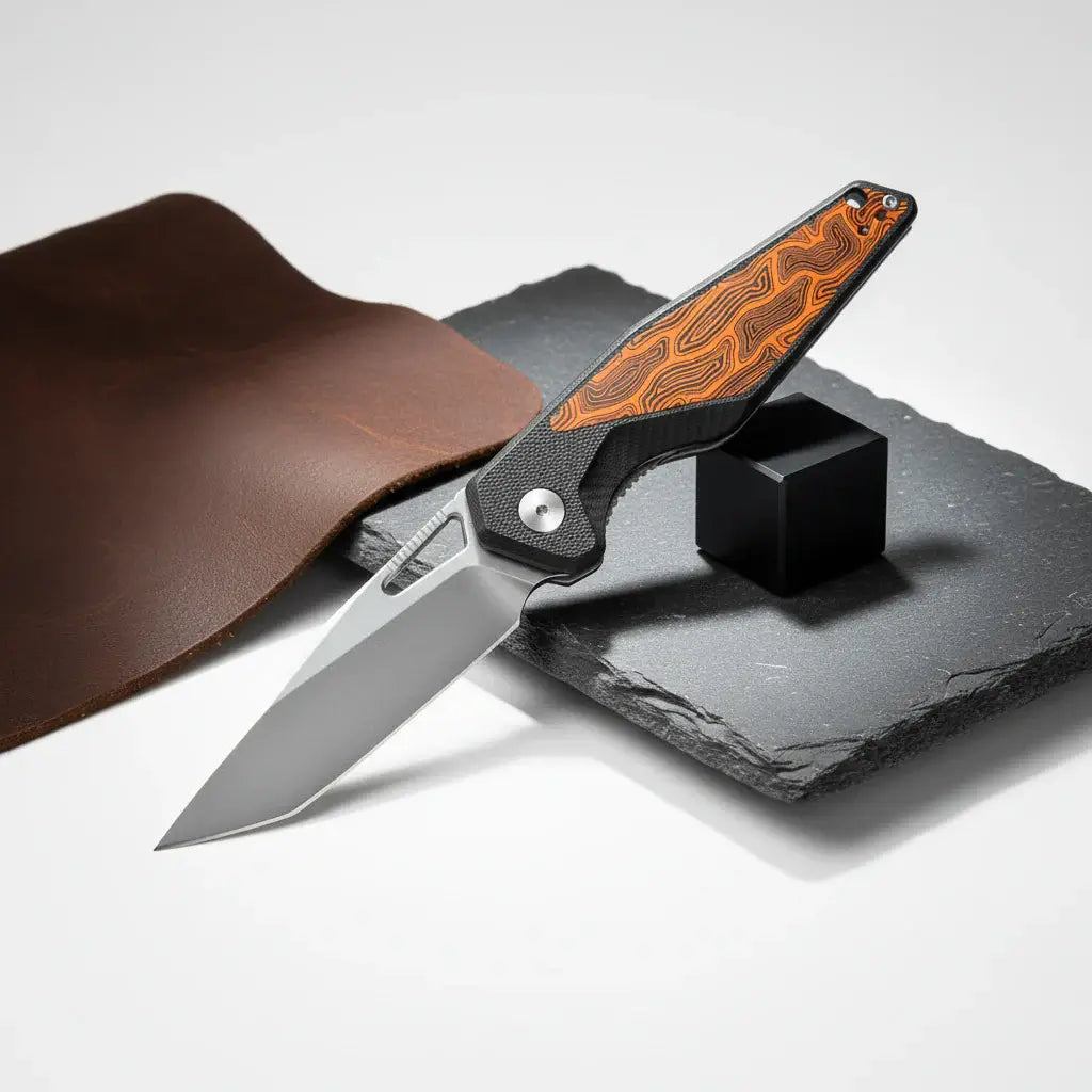 EDC Folding Pocket Knife 14C28N Steel, G10 Handle