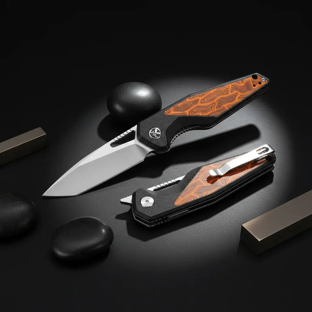 EDC Folding Pocket Knife 14C28N Steel, G10 Handle