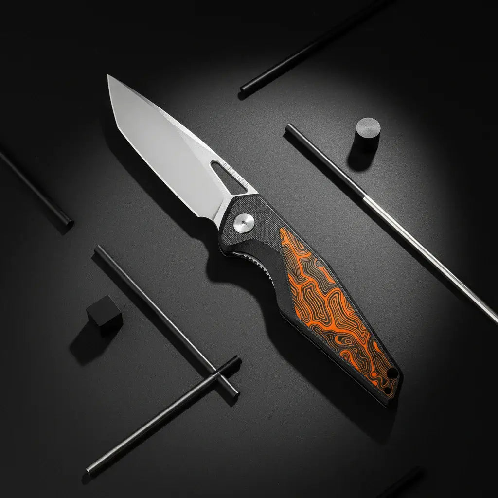 EDC Folding Pocket Knife 14C28N Steel, G10 Handle