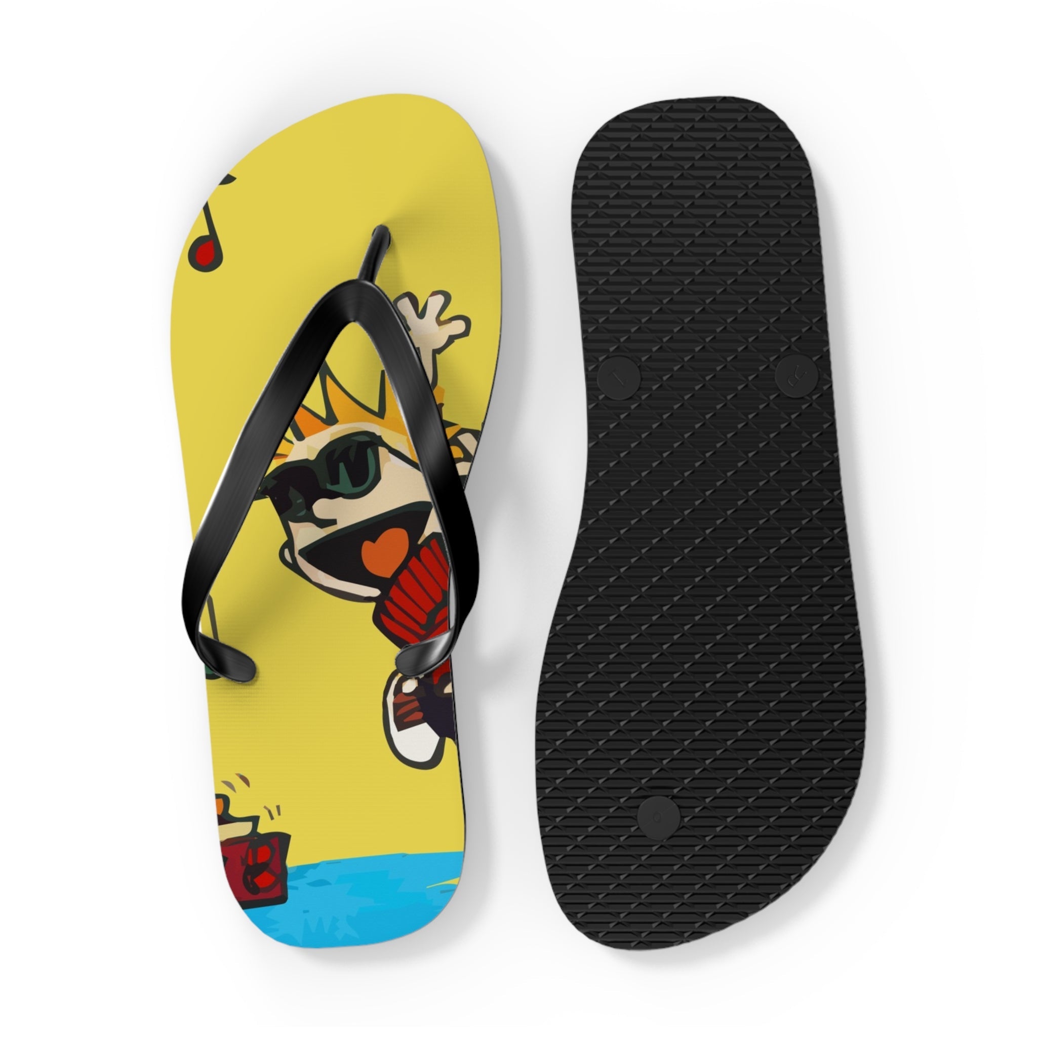 Calvin and Hobbes Dancing with Record Player Flip-Flops