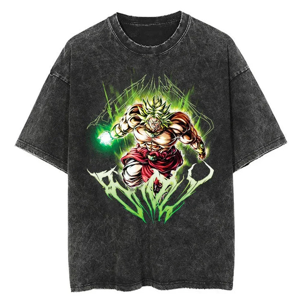 T-shirt Men's Street Clothing Dragon Ball Cartoon Pattern Vintage T-shirt Neutral Casual White Cotton Women T-shirt Top