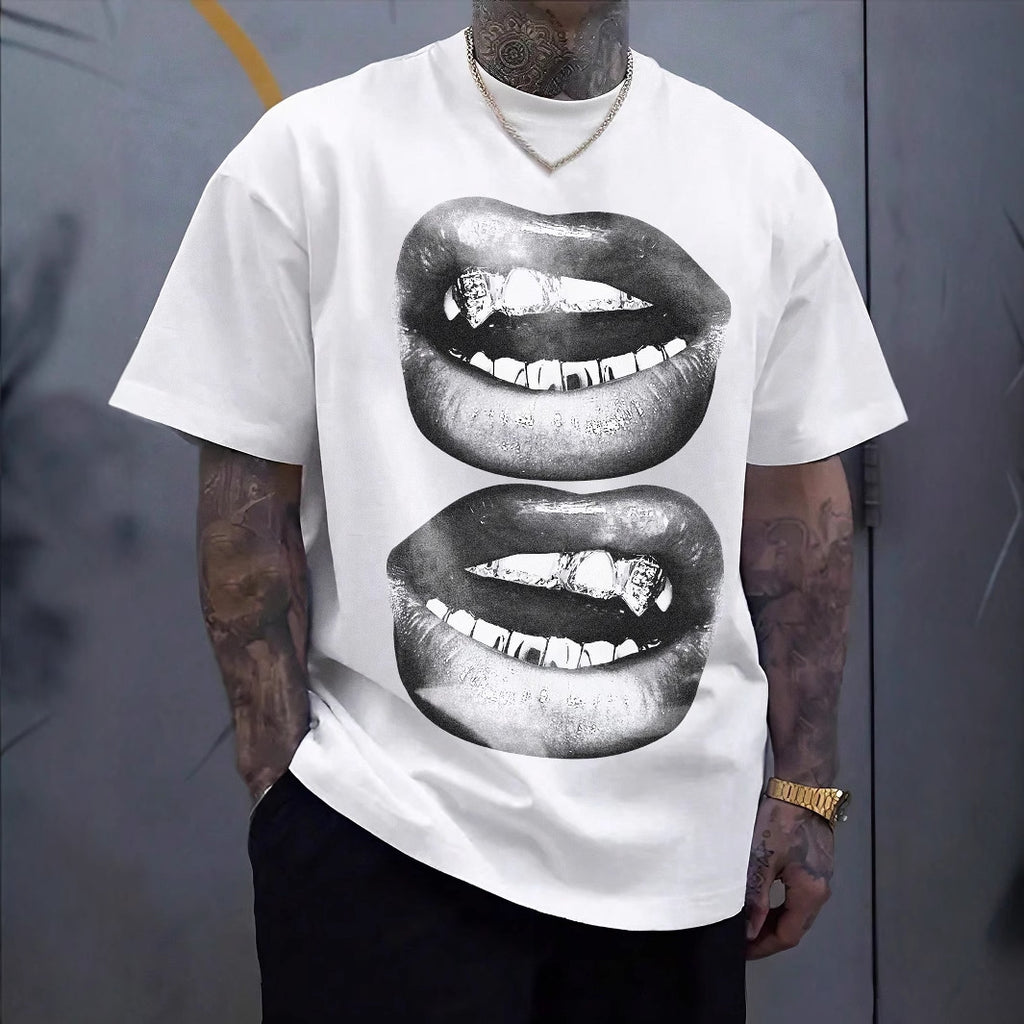 Tooth Drill Mouth Trendy Brand Short-Sleeve Streetwear Casual Couple T-Shirts