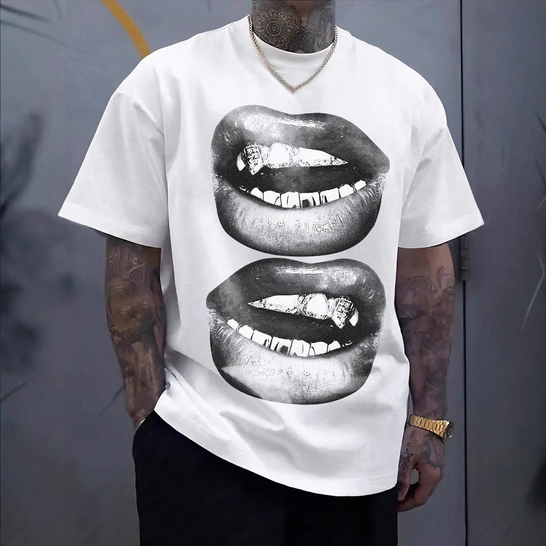 Tooth Drill Mouth Trendy Brand Short-Sleeve Streetwear Casual Couple T-Shirts