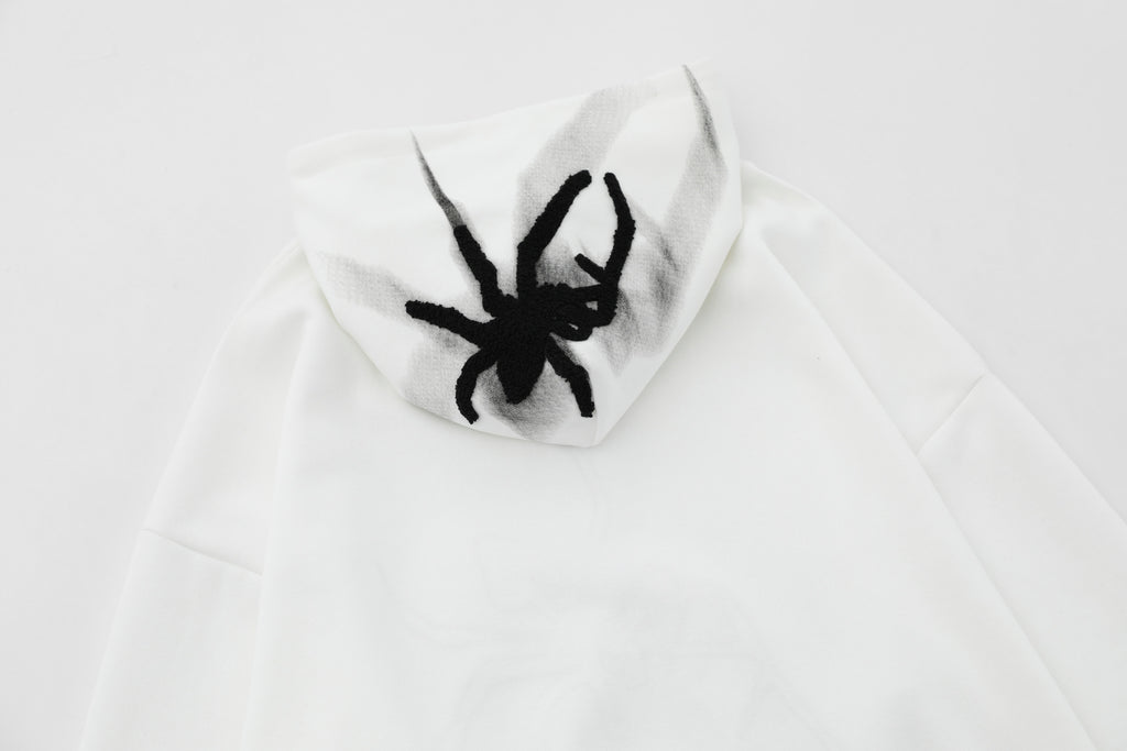 Loose Spider Print Embroidered Hoodie