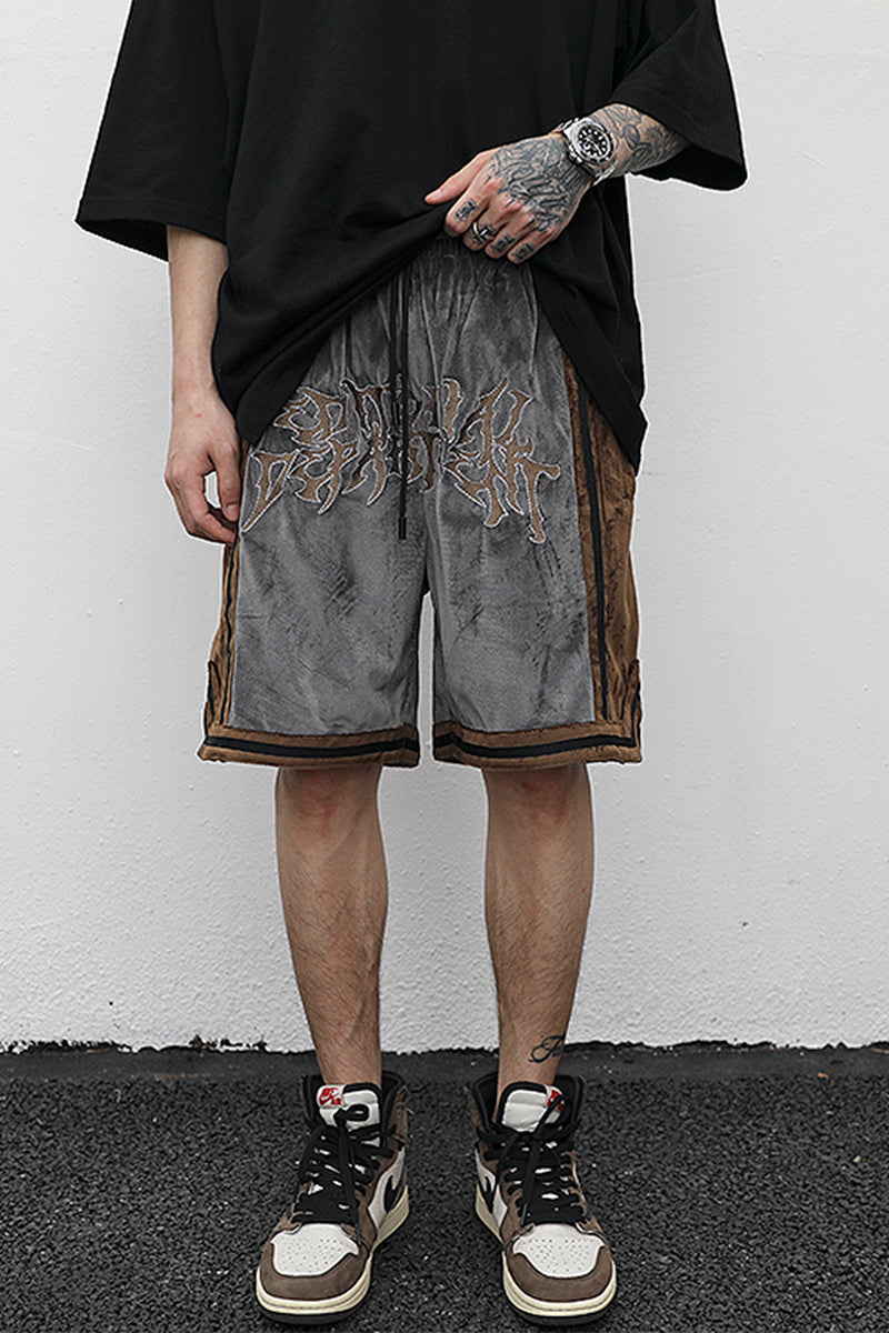 Embroidered Velvet Contrast Track Shorts
