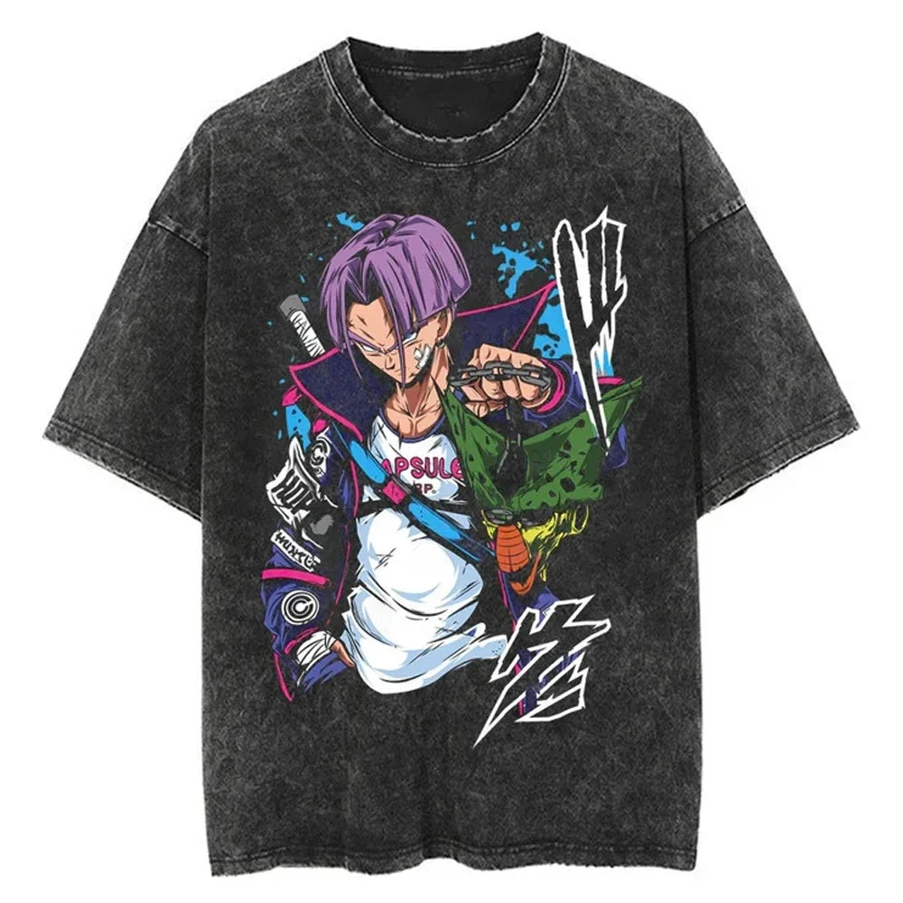 T-shirt Men's Street Clothing Dragon Ball Cartoon Pattern Vintage T-shirt Neutral Casual White Cotton Women T-shirt Top